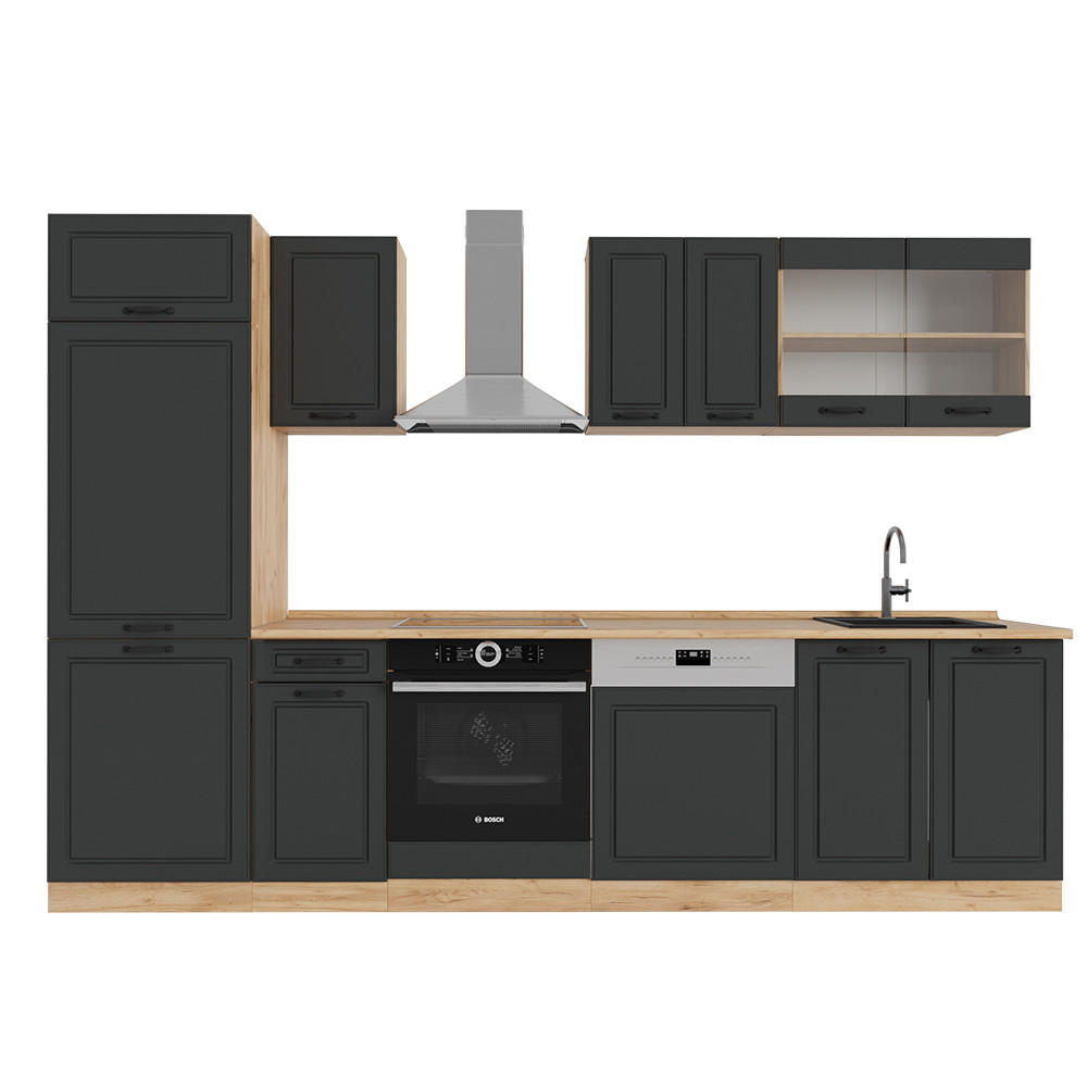 KUCHYŇSKÝ KOUT R-Line Antracitový venkovský dům/zlatý dub - medově dubová/antracitová, kompozitní dřevo (300/81.6/60cm) - Vicco