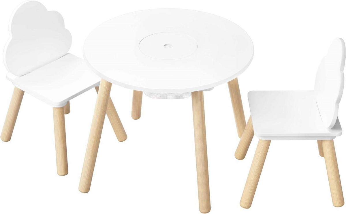 KINDERSITZGRUPPE runder Tisch, Weiß - Naturfarben/Weiß, Holz/Holzwerkstoff (52/44/52cm) - Woltu