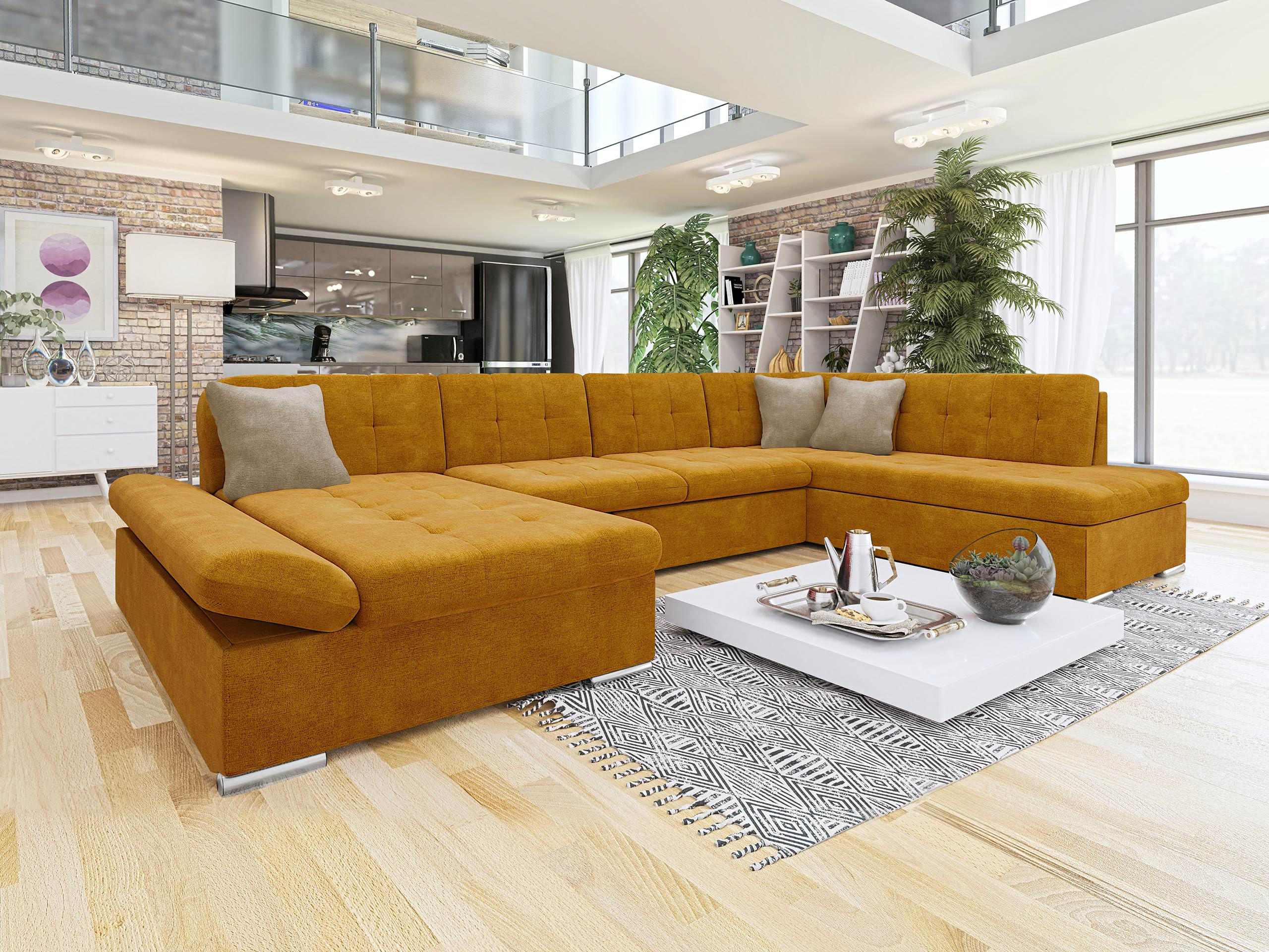 ECKSOFA Bergen, Seite: Links - Silberfarben/Bronzefarben, Holz/Textil (345/76/205cm) - MIRJAN24