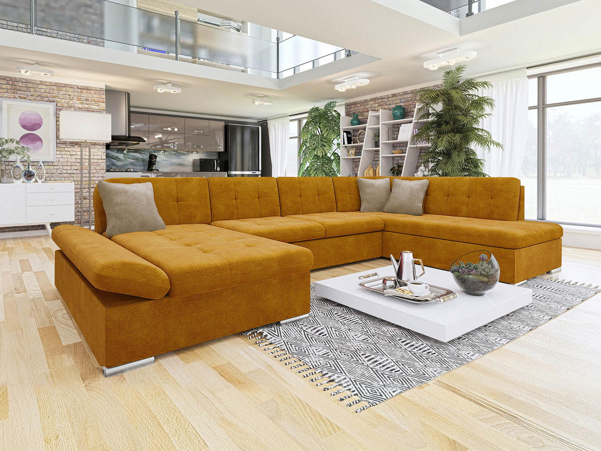 ECKSOFA Bergen, Seite: Links - Silberfarben/Bronzefarben, Holz/Textil (345/76/205cm) - MIRJAN24