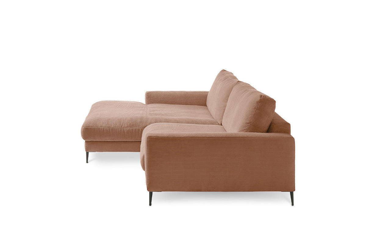 ECKSOFA CARA Braun Cord - Dunkelbraun/Schwarz, Textil/Metall (272/190cm) - KAWOLA