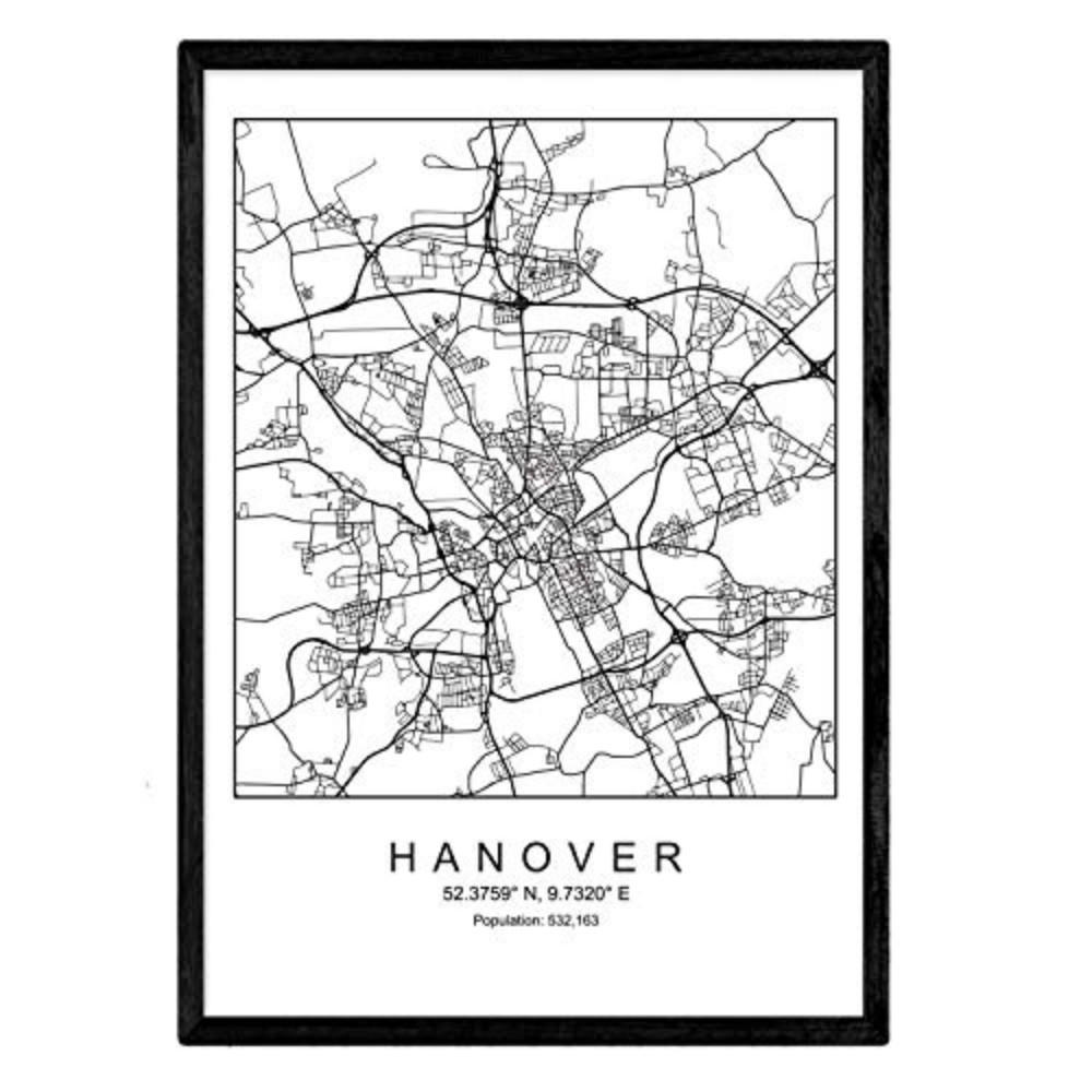 POSTER Hannover Minimalistische Stadtplanen A3 Rahmenlos - Klar, Papier (29.7/5/42cm) - Nacnic