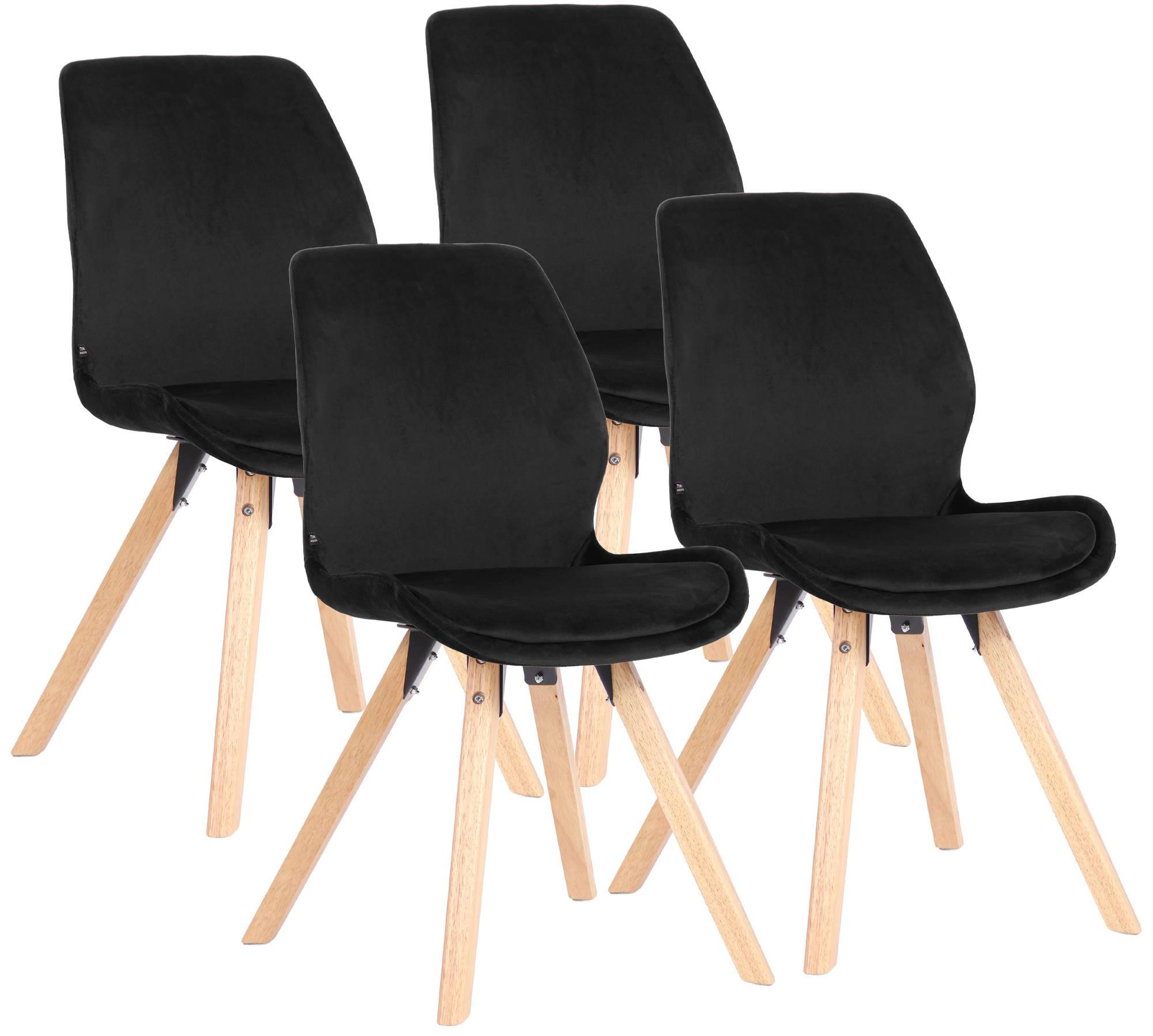 STUHL 4er Set Samt Schwarz - Eukalyptusholzfarben/Schwarz, Holz/Textil (49/87/58cm) - CLP