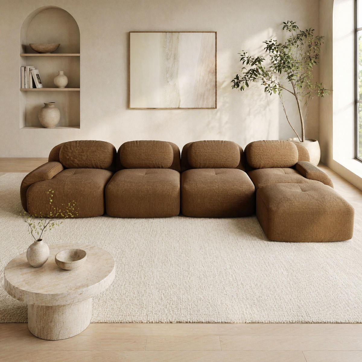 ECKSOFA in Braun mit 32D-Schaum 388/178/70 cm, Cord und ohne Montage - Braun, Textil (178/388cm) - Modenvie