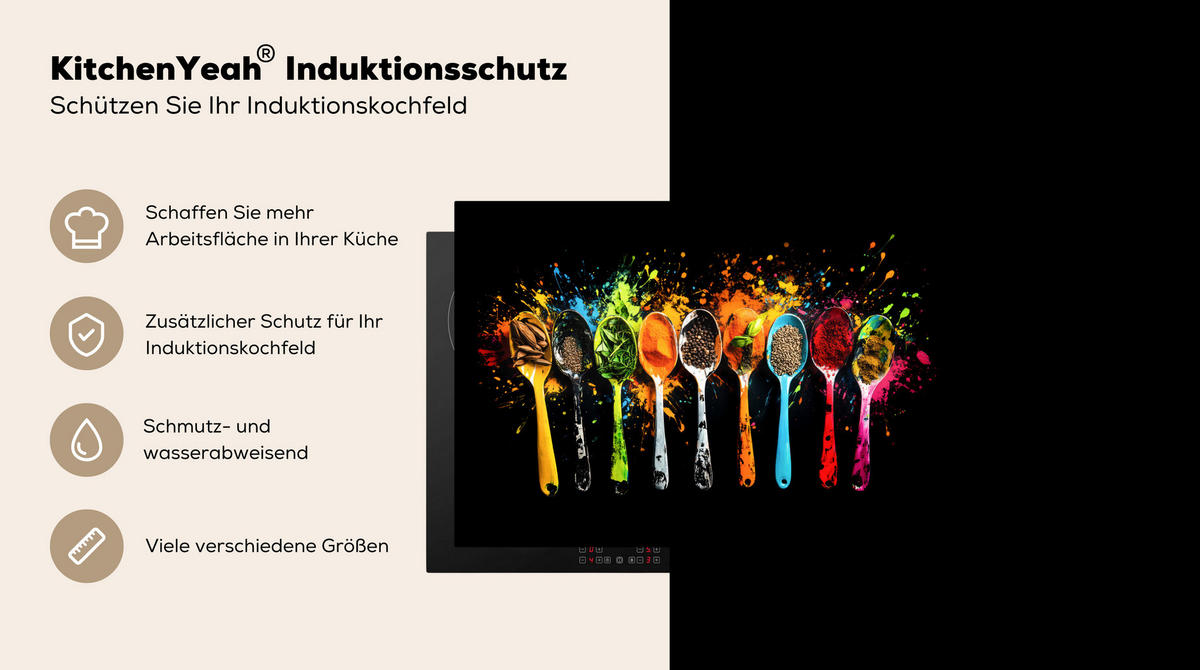 HERDABDECKPLATTE Löffel - Gewürze - Modern - Graffiti - Farbe - Farbenfroh 75x52 cm - Multicolor, Kunststoff (75/0.2/52cm) - MuchoWow