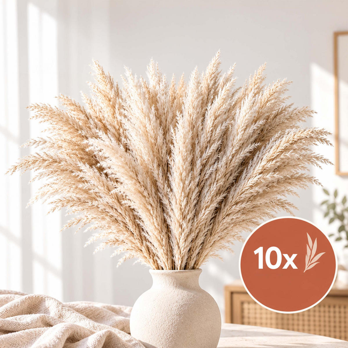 TRÁVA Béžová pampasová sušená 10er-Set 100 cm - béžová, textil (100cm) - Relaxdays