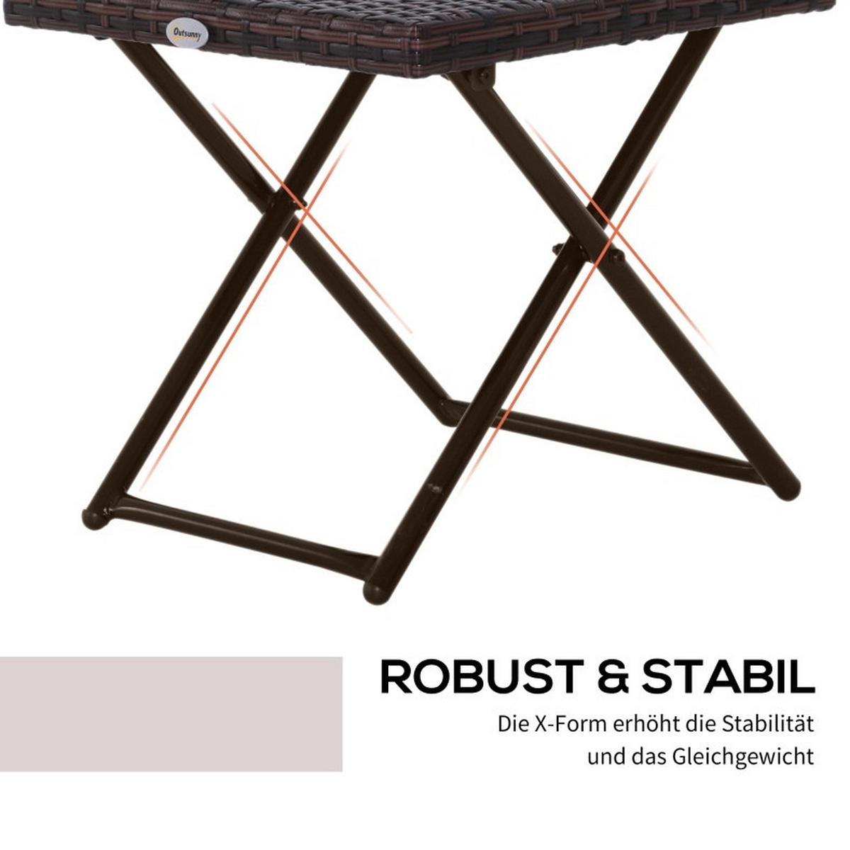 GARTENTISCH aus Polyrattan 40x40x40 cm Braun mit Klappfunktion - Braun, Metall (40/40/40cm) - Modfu