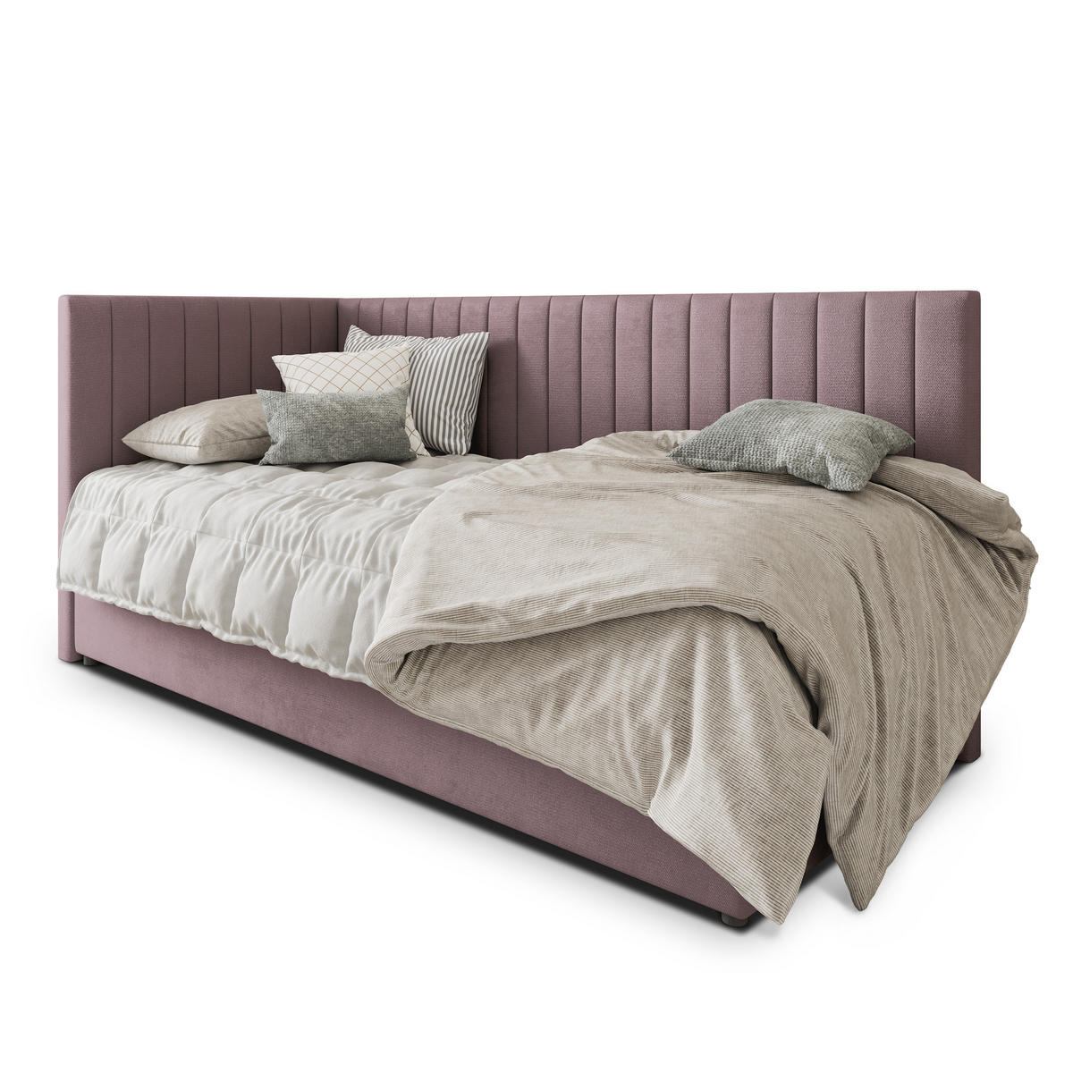 POSTEL BOXSPRING ARIS 80x200 cm, s matrací a úložným prostorem, starorůžová - starorůžová, kompozitní dřevo/textil (80/200cm) - MASSENO