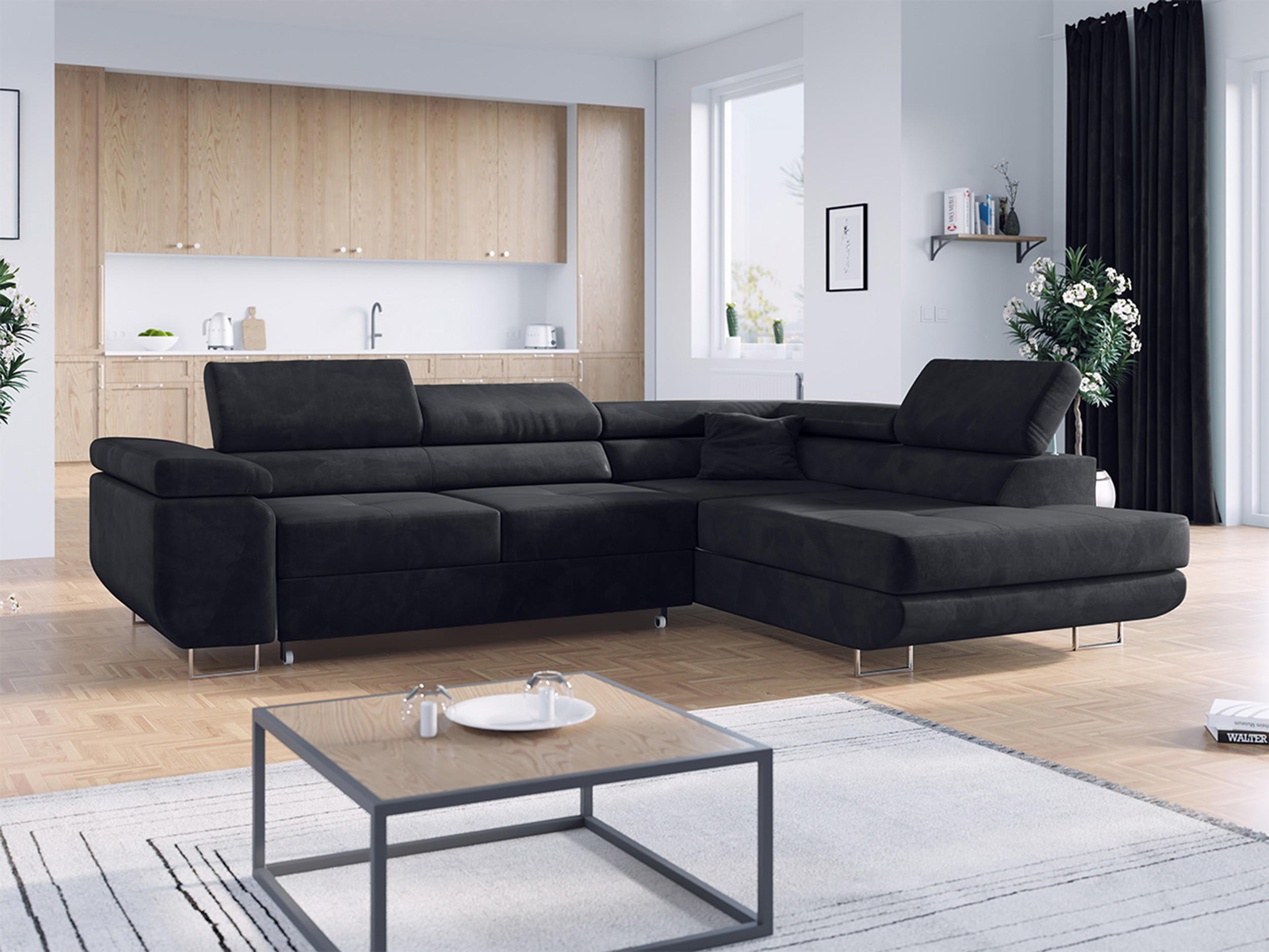 ECKSOFA GUSTAW L Dunkelgrau Velvet Rechts Seite - Dunkelgrau/Silberfarben, Textil/Metall (275/205cm) - MKS