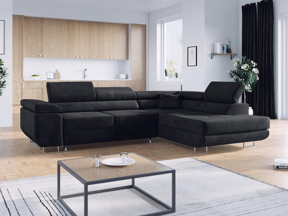 ECKSOFA GUSTAW L Dunkelgrau Velvet Rechts Seite - Dunkelgrau/Silberfarben, Textil/Metall (275/205cm) - MKS