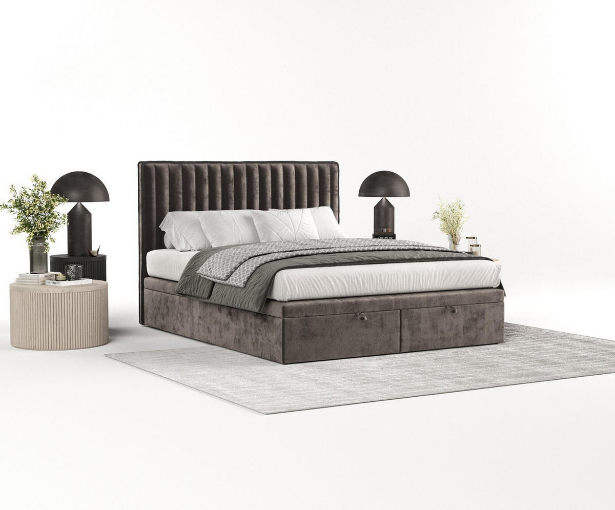 POLSTERBETT Keva mit Stauraum 200/200 cm Braun im Lotta Stoff - Schwarz/Braun, Holz/Holzwerkstoff (200/200cm) - AltaBeds