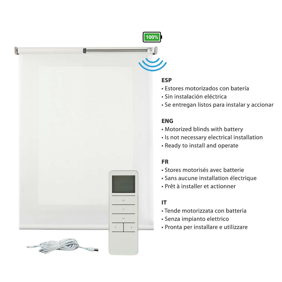 ROLLOS motorisiert Weiß, 100 x 250 cm - Weiß, Kunststoff (100/250cm) - STORESDECO