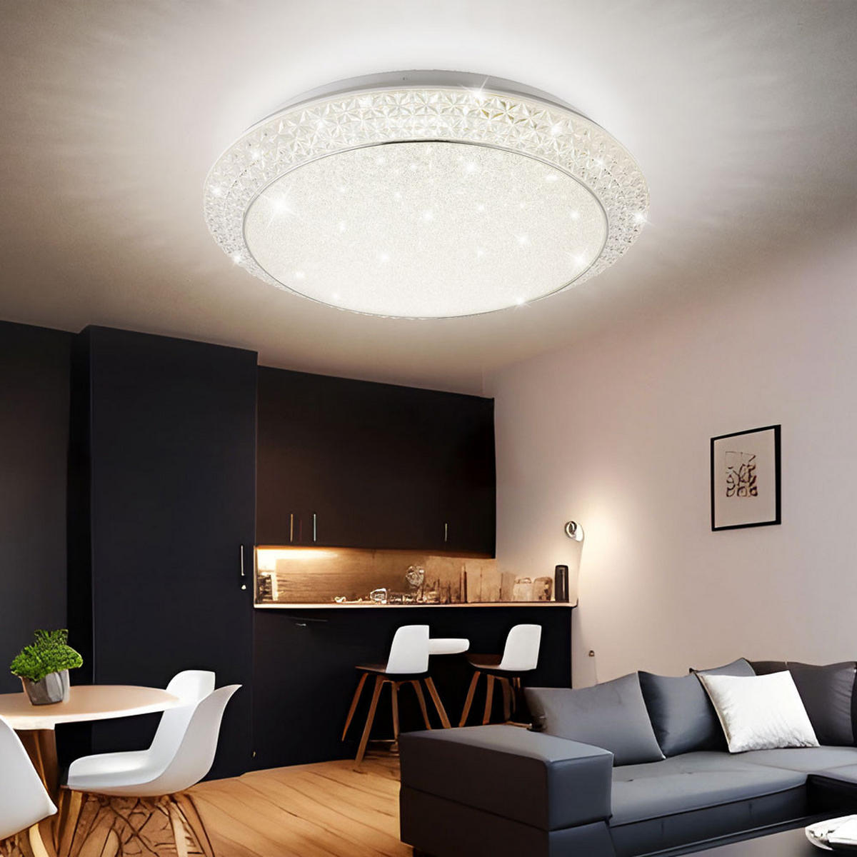 LED DECKENLEUCHTE Kristalloptik Weiß - Weiß, Metall (51/51/12cm) - Globo Lighting