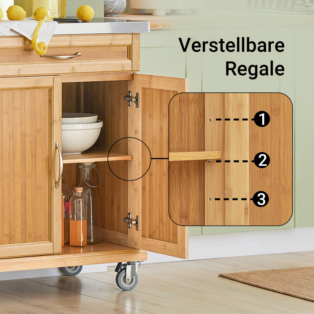 KÜCHENWAGEN Bambus - Naturfarben, Holzwerkstoff (74/90/46cm) - SoBuy