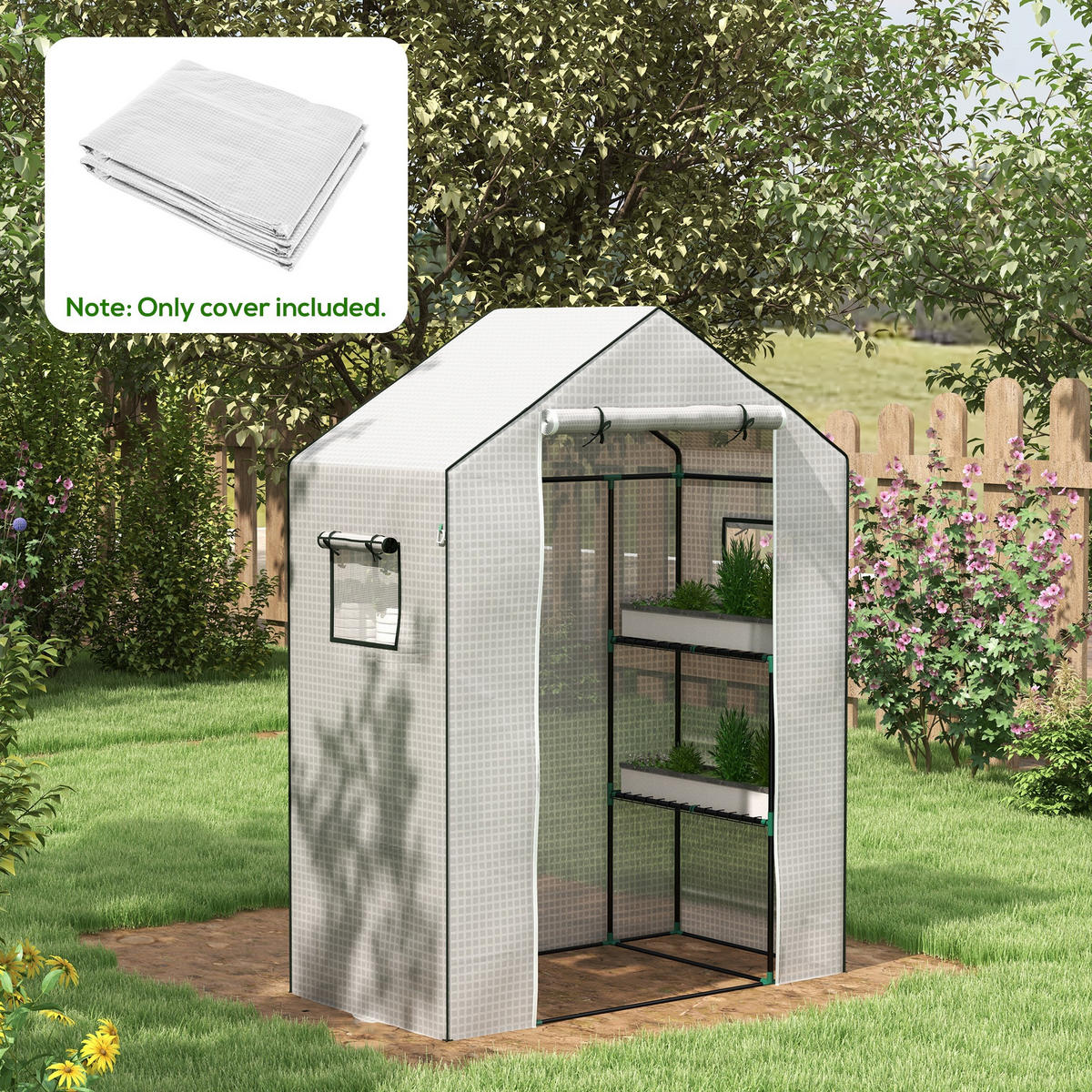 PE-FOLIE Ersatzabdeckung mit UV-Schutz, Rolltür, Seitenfenster, Weiß - Weiß, Kunststoff (73/190/140cm) - Outsunny