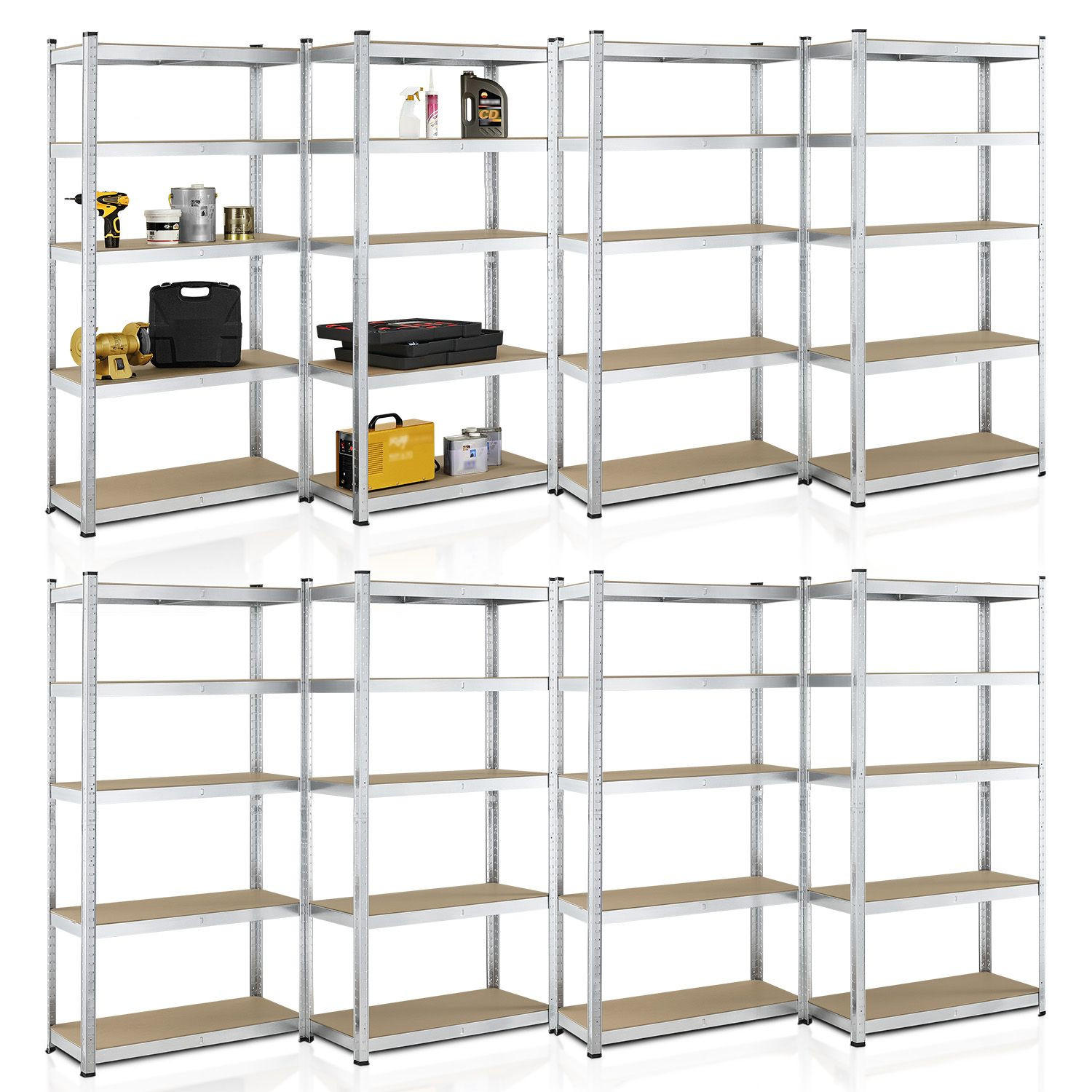 LAGERREGAL Basic 180x90x40 cm (8er-Set) - Silberfarben, Metall (90/180/40cm) - Juskys