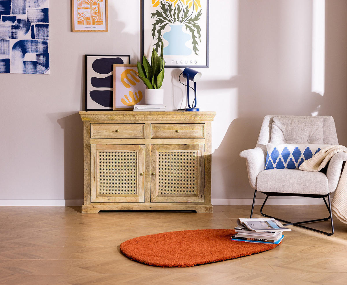 MASSIVES SIDEBOARD mit 2 Schubladen - Mango / Beige - Beige/Goldfarben, Holz/Naturmaterialen (120/90/40cm) - home24