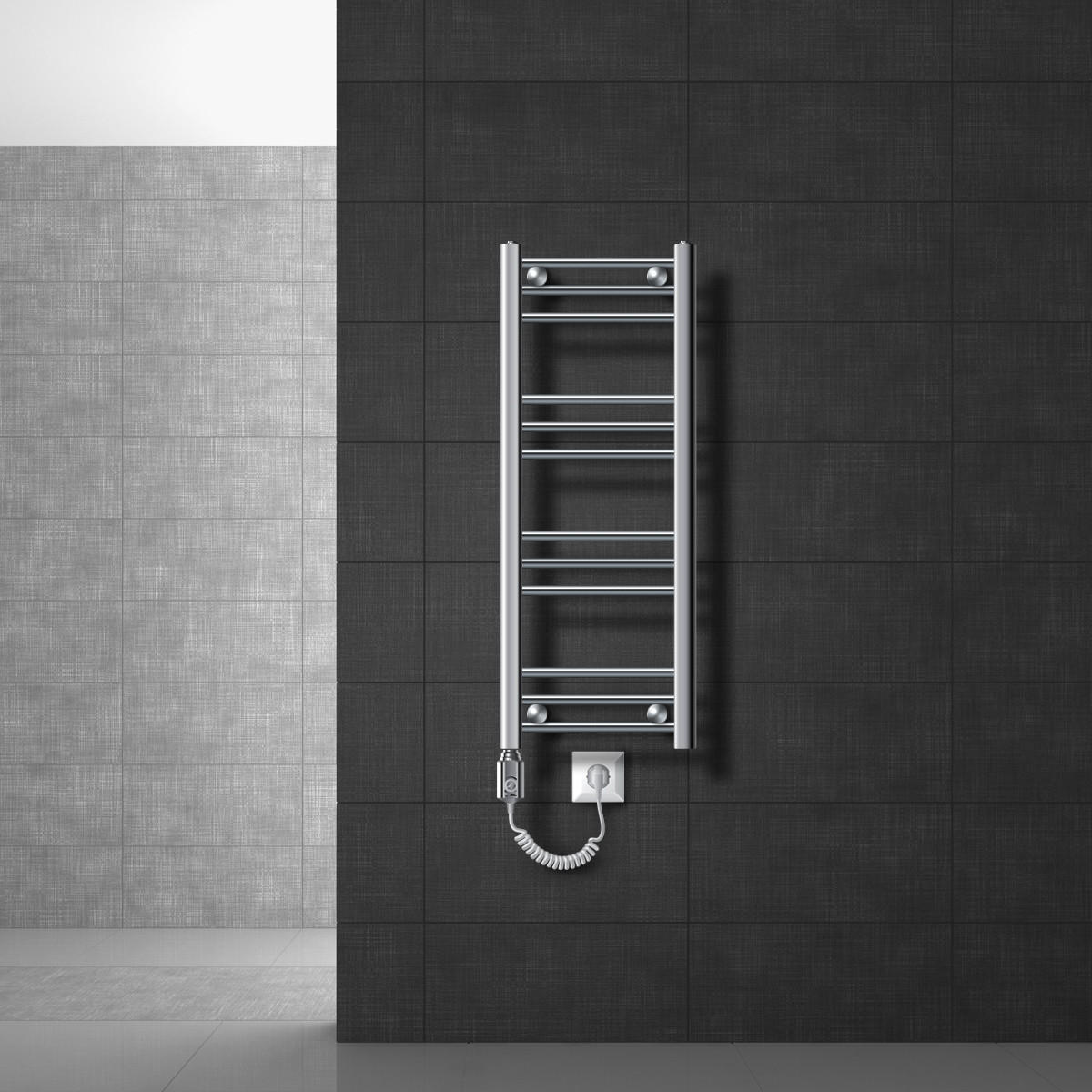 BADHEIZKÖRPER elektrisch Sahara 300x800 mm Chrome gerade mit Heizstab 600W - Chromfarben, Metall (3/80/30cm) - LuxeBath
