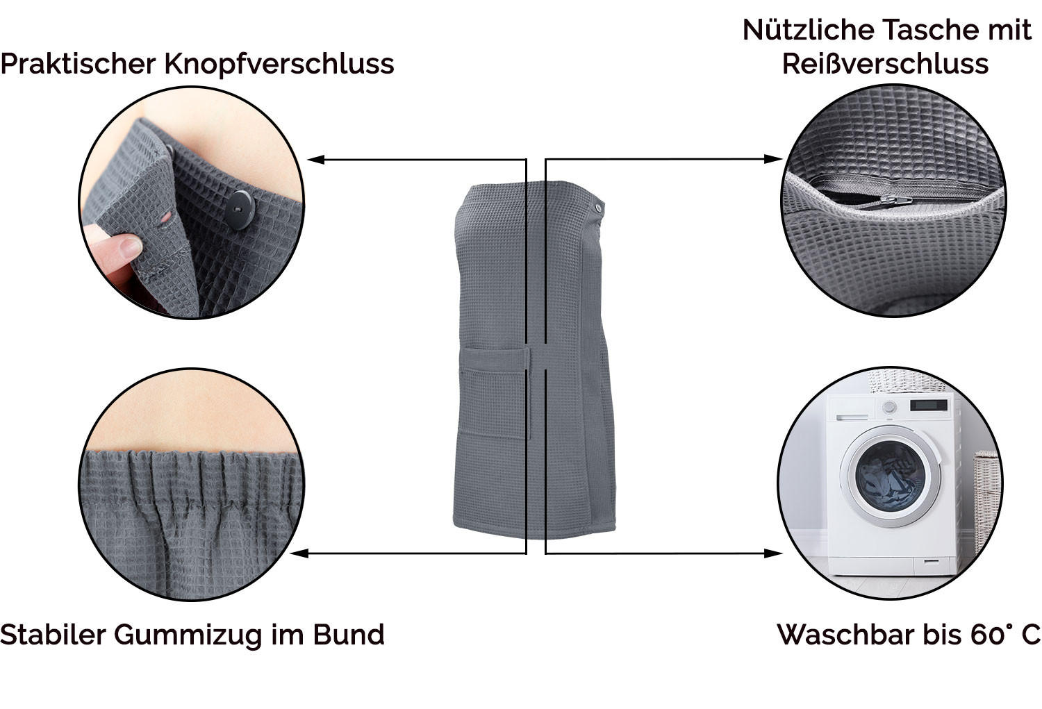 BADEMANTEL, Universalgröße, 100% Baumwolle, Grau - Anthrazit, Textil (Einheitsgrößecm) - Zollner