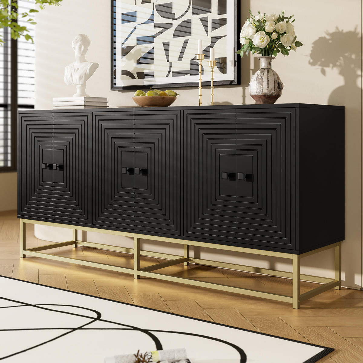 SIDEBOARD schwarz 3 Türen Stauraum - Schwarz, Holzwerkstoff (160/75.5/38cm) - Fortuna Lai