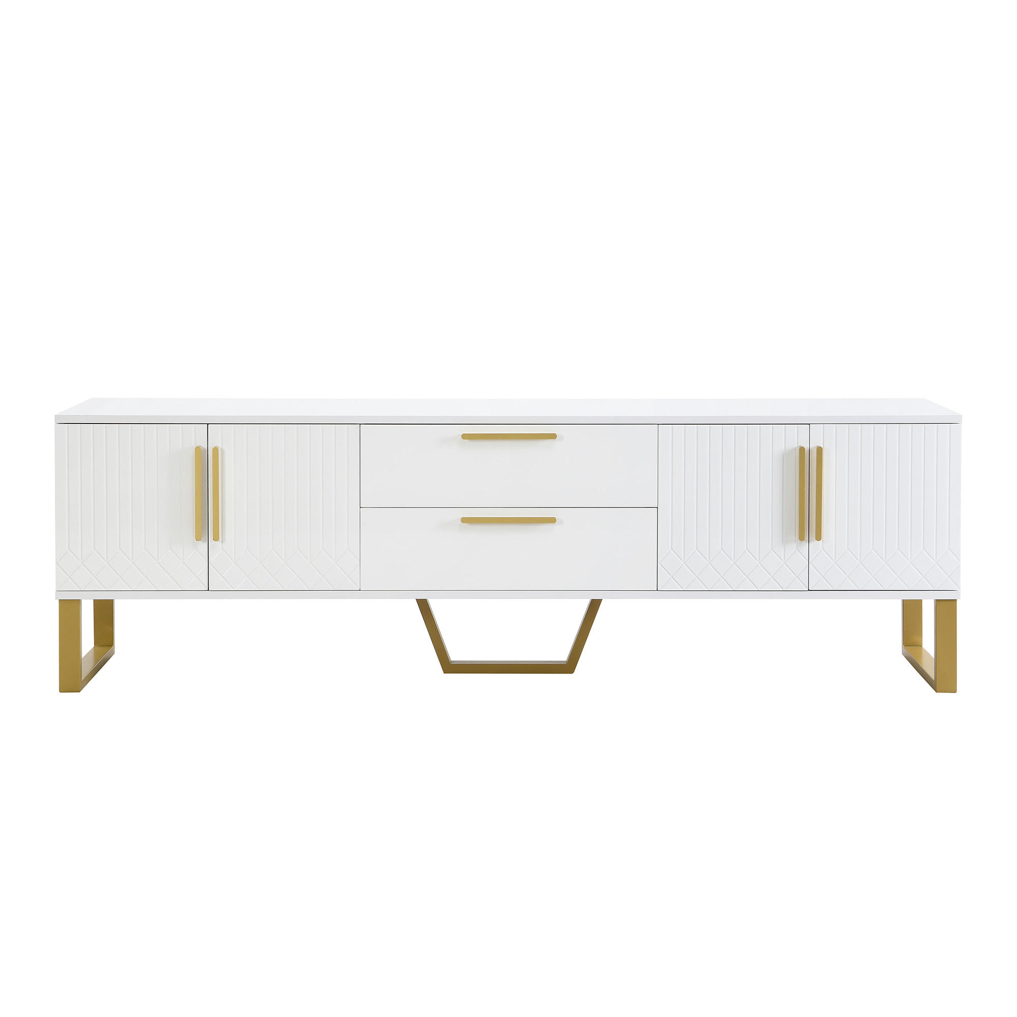 TV-ELEMENT 170/40/53.5 cm Weiß mit 2 Schubladen, goldene Griffe und Füße - Weiß, Holz (170/53.5/40cm) - Oxeza