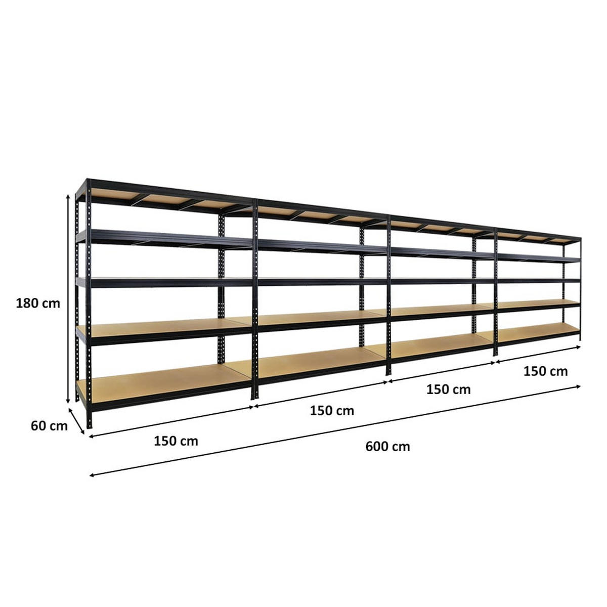 SCHWERLASTREGAL 4er-Set Rivet 180x150x60cm Fachlast 250kg Schwarz - Schwarz, Metall (600/180/60cm) - PROREGAL