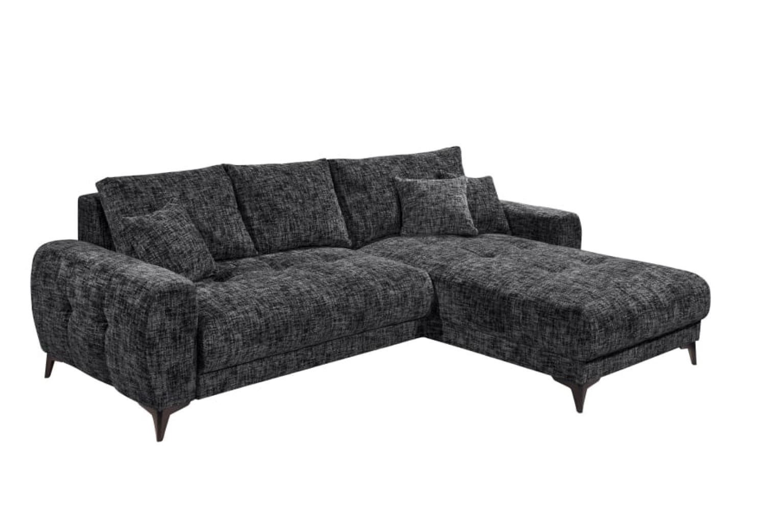 ECKSOFA beidseitig montierbar, Schlaffunktion mit Bettkasten - Anthrazit/Schwarz, Textil/Metall (281/189cm) - ed exciting design