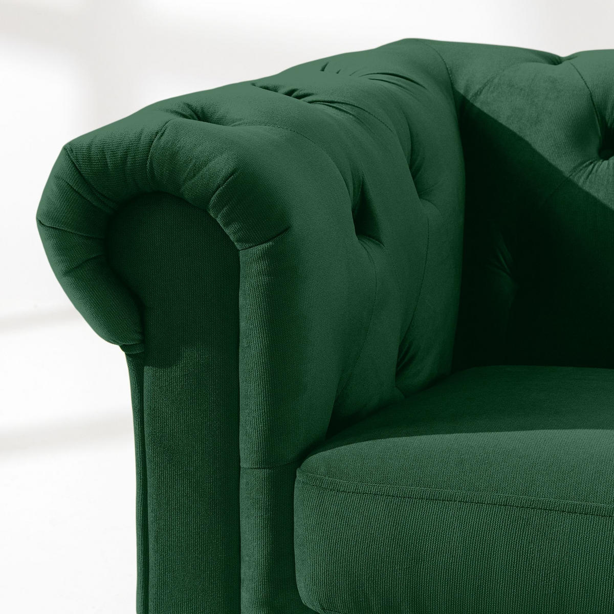 3-SITZER-SOFA GRAVO Chesterfield, Velours - Wengefarben/Dunkelgrün, Leder/Holz (202/72/95cm) - KONSIMO®