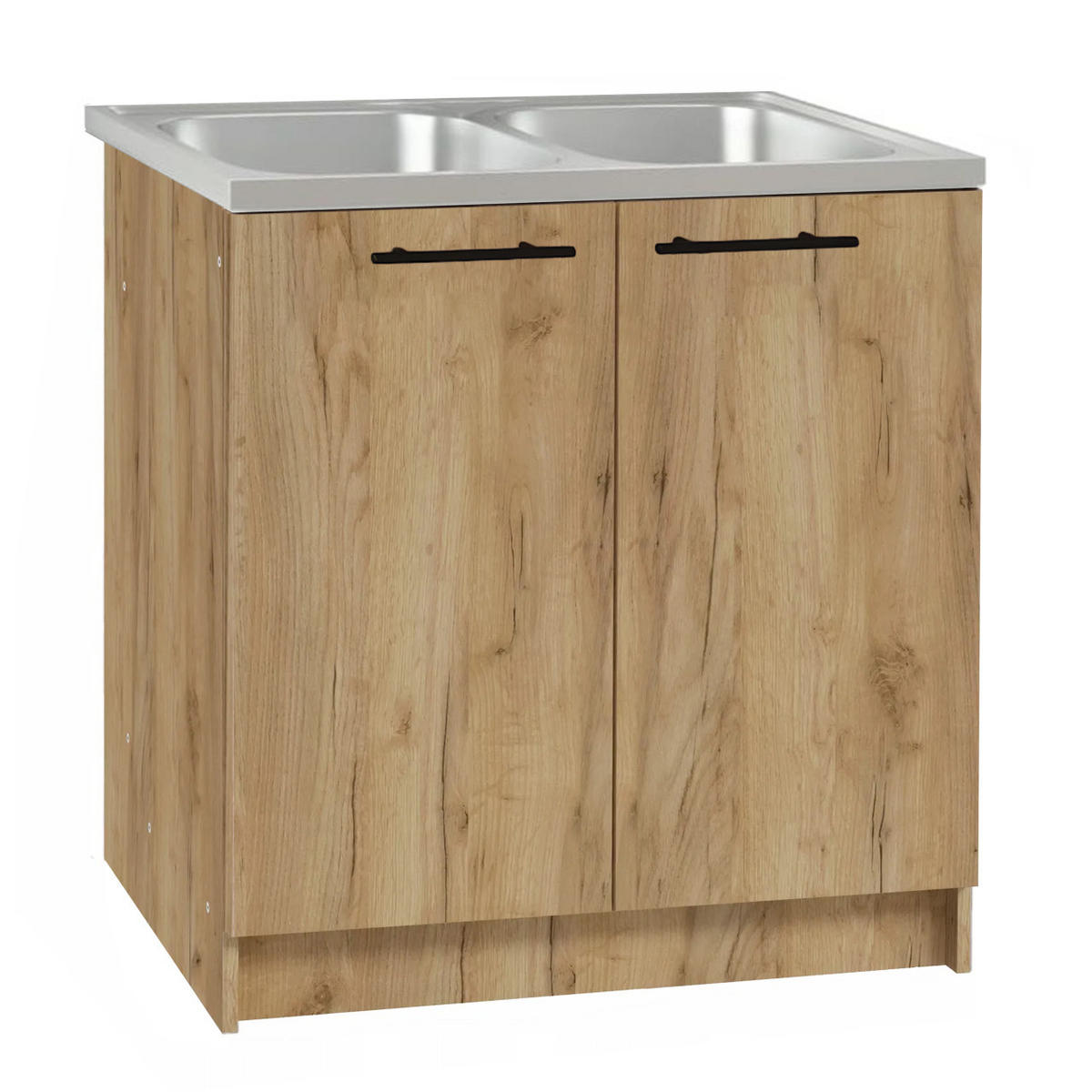 SPÜLUNTERSCHRANK 80cm mit Spüle + Armatur + Siphon Eichenfarbe - Eichefarben, Holzwerkstoff (80/82/80cm) - Stamar