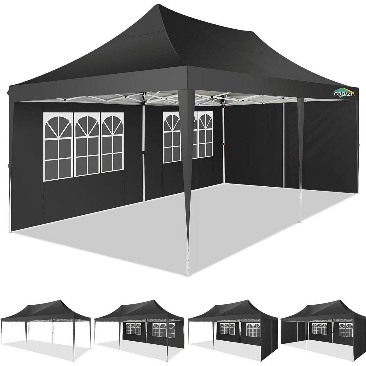 FALTPAVILLON 3x6 m mit 6 Seitenteilen Schwarz - Schwarz, Textil (300/320/600cm)