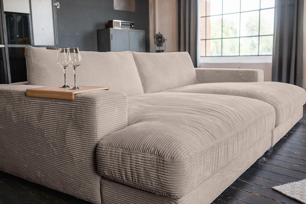 BIG SOFA-SET 7-TLG MADELINE Taupe Cord - Taupe/Schwarz, Kunststoff/Textil (290/85/170cm) - KAWOLA