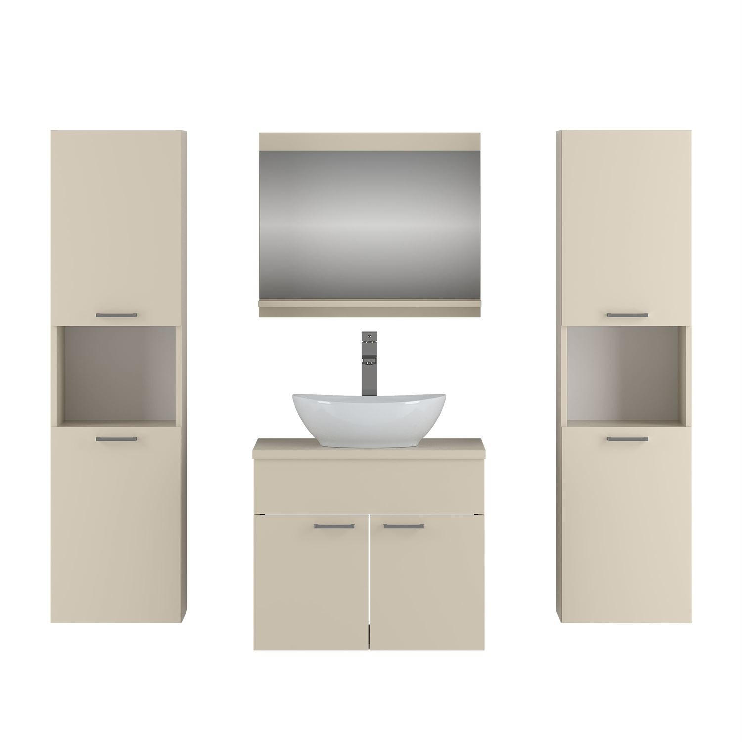 BADMÖBEL-SET LUMIRE IV Kaschmir Matt mit Spiegel - Beige, Holzwerkstoff (60/52/46cm) - Lookway
