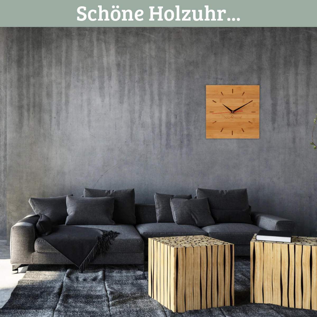 WANDUHR groß Holz BAMBUS 30x30 cm Quadratisch Geräuschlos - Braun, Holz (30/30/2cm) - DELUKE