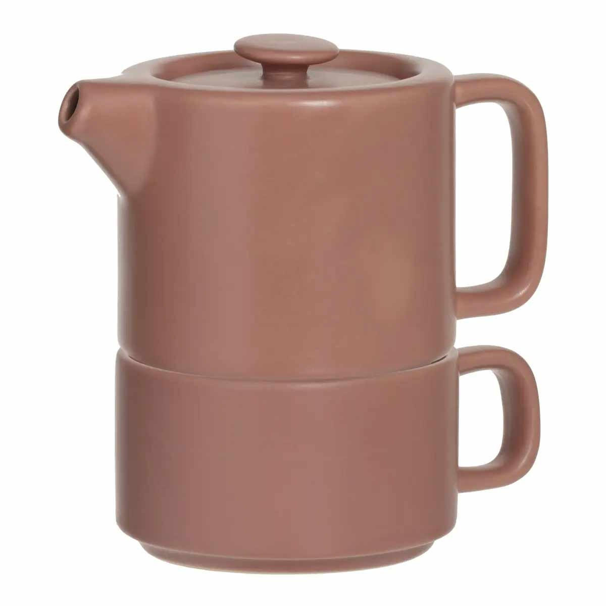 TEEKANNE mit Tasse Natural Terrakotta 400 ml 13,5/10/15 cm - Rosa, Keramik (10/13.5cm) - Secret de Gourmet