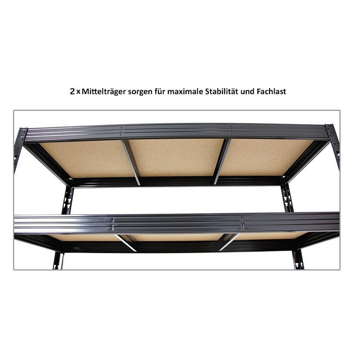 SCHWERLASTREGAL Rhino 180x160x60 cm 4 Spanplatten-Ebenen 16mm Fachlast 500 kg Schwarz - Schwarz, Metall (160/180/60cm) - PROREGAL
