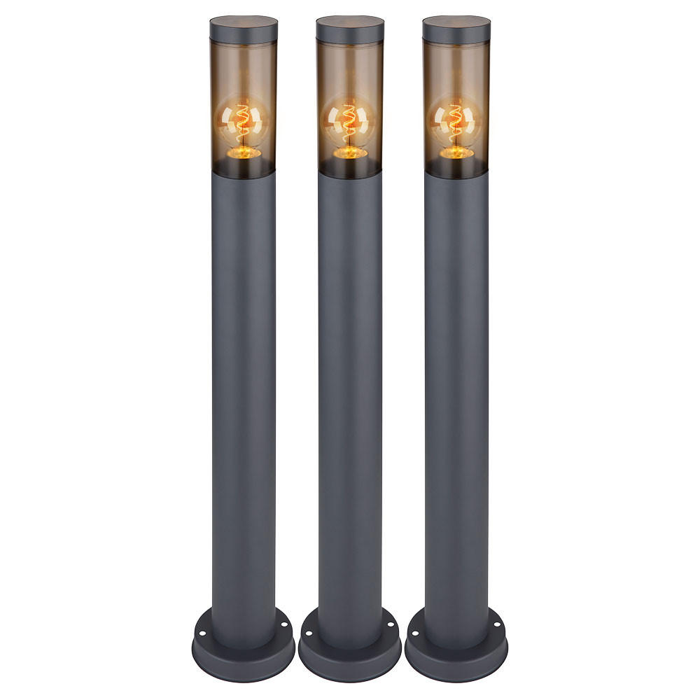 STEHLEUCHTE Edelstahl Anthrazit Außen 3er Set - Anthrazit, Kunststoff/Metall (7.6/80/7.6cm) - Globo Lighting