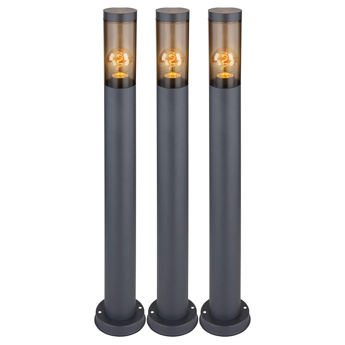 STEHLEUCHTE Edelstahl Anthrazit Außen 3er Set - Anthrazit, Metall (7.6/7.6/80cm) - Globo Lighting