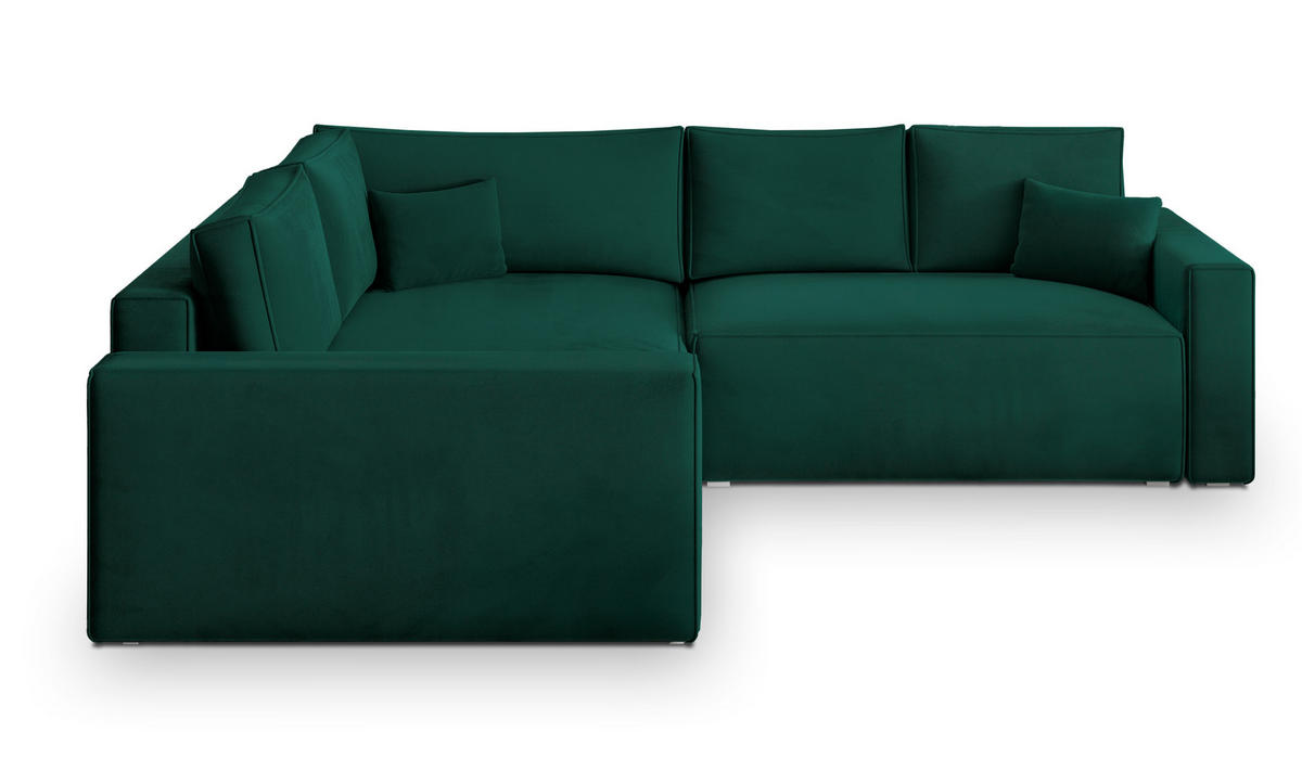 ECKSOFA ERONIS L-S Grün Velours-Stoff mit Schlaffunktion - Grün, Holz (265/194cm) - MASSENO