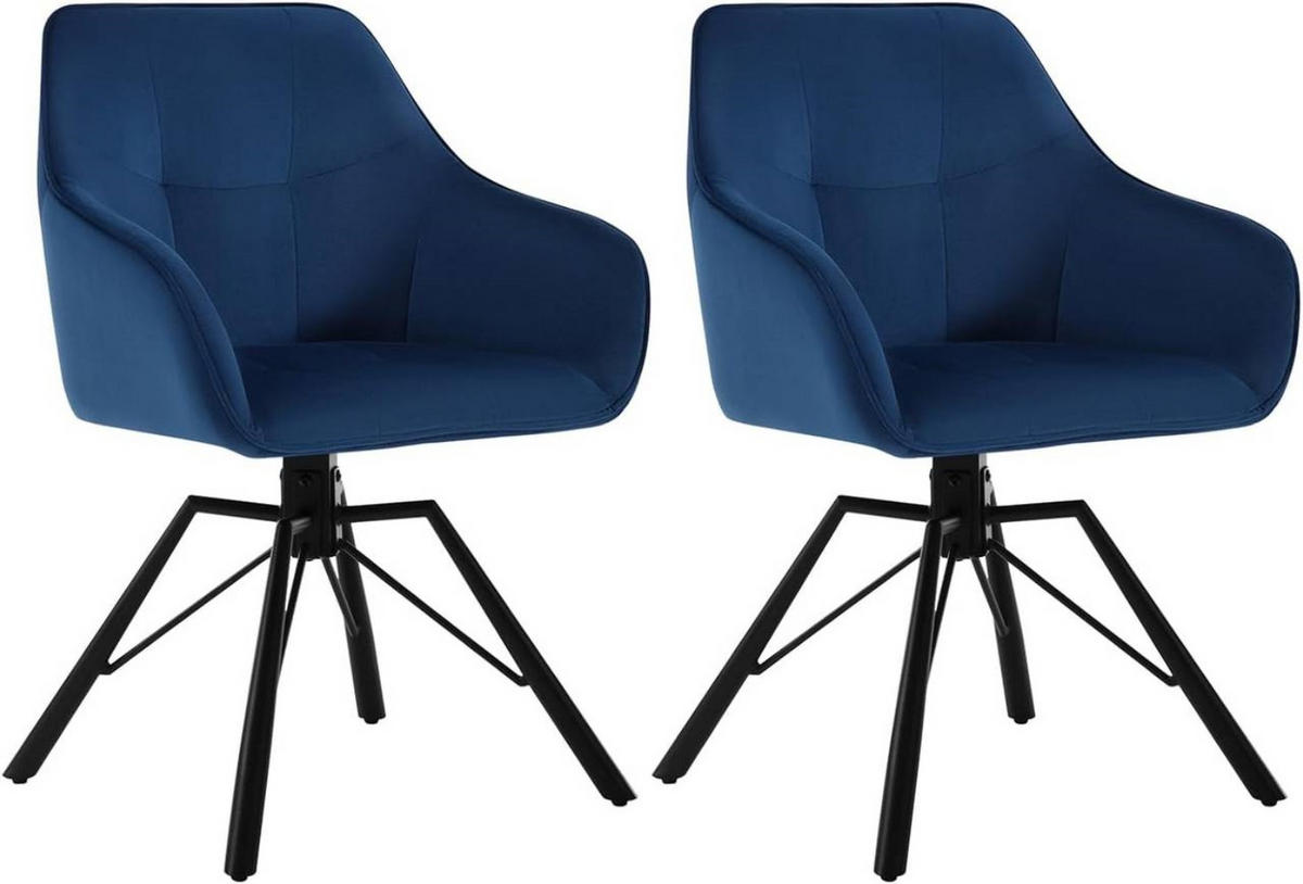 ARMLEHNSTUHL 2er Set, drehbar mit Samtbezug, Blau - Blau/Schwarz, Textil/Metall (57/82.5/54cm) - Woltu