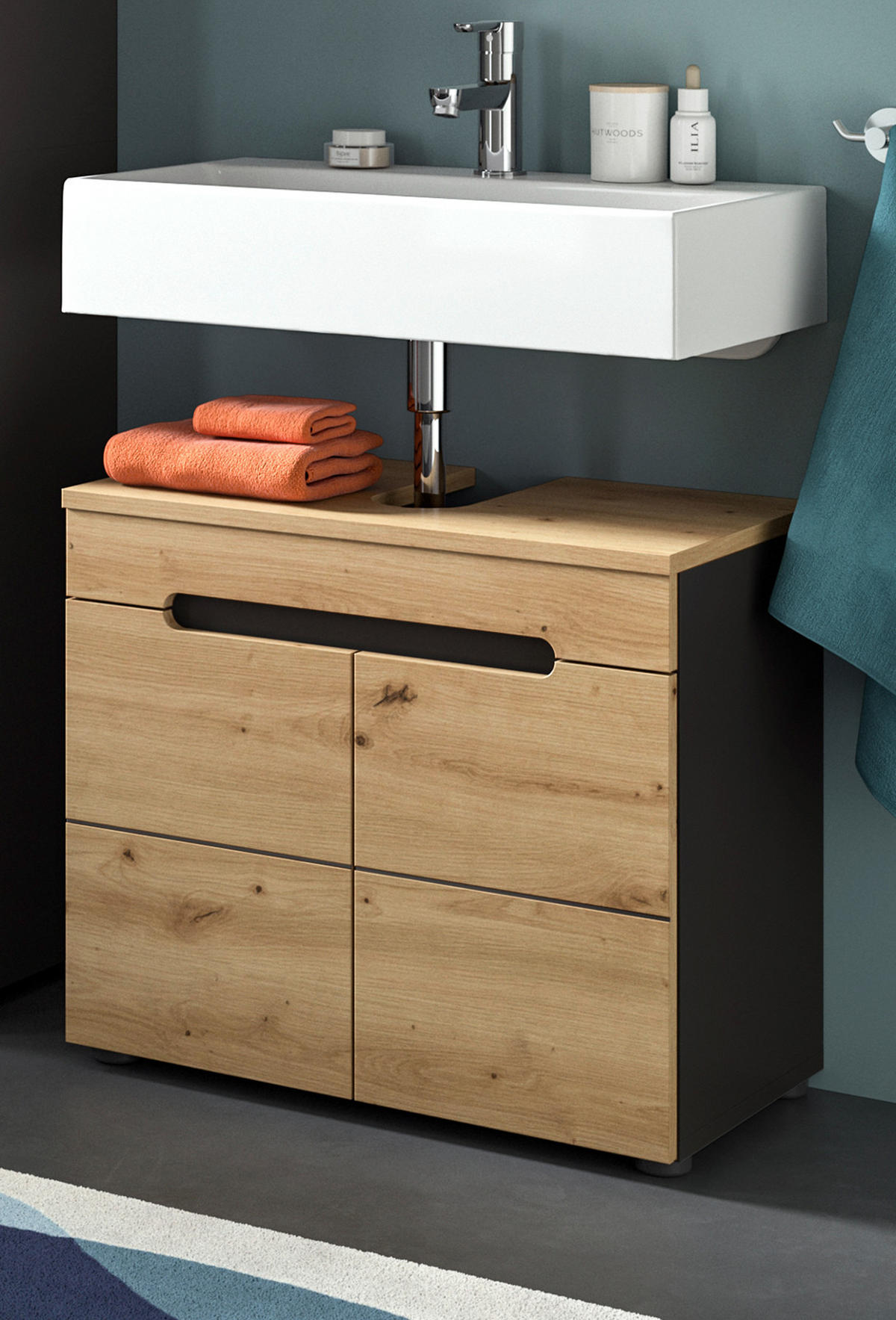 WASCHBECKENUNTERSCHRANK Eiche, grau 63 cm mit Soft-Close - Eiche Artisan/Grau, Holz/Holzwerkstoff (63/55/34cm) - Inn.Furn