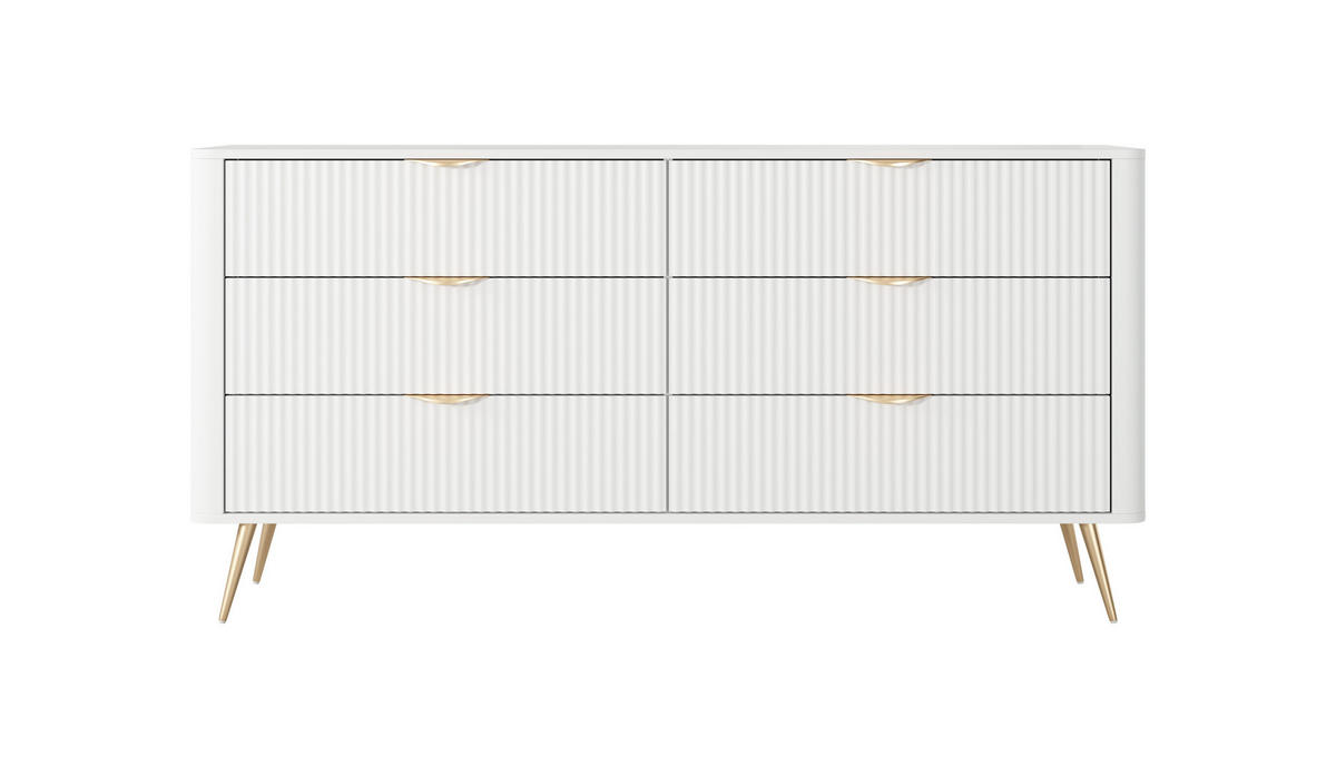 KOMMODE Lante Weiß, mit Schubladen, Goldene Beine - Goldfarben/Weiß, Holzwerkstoff (163/81/38cm) - Bettso