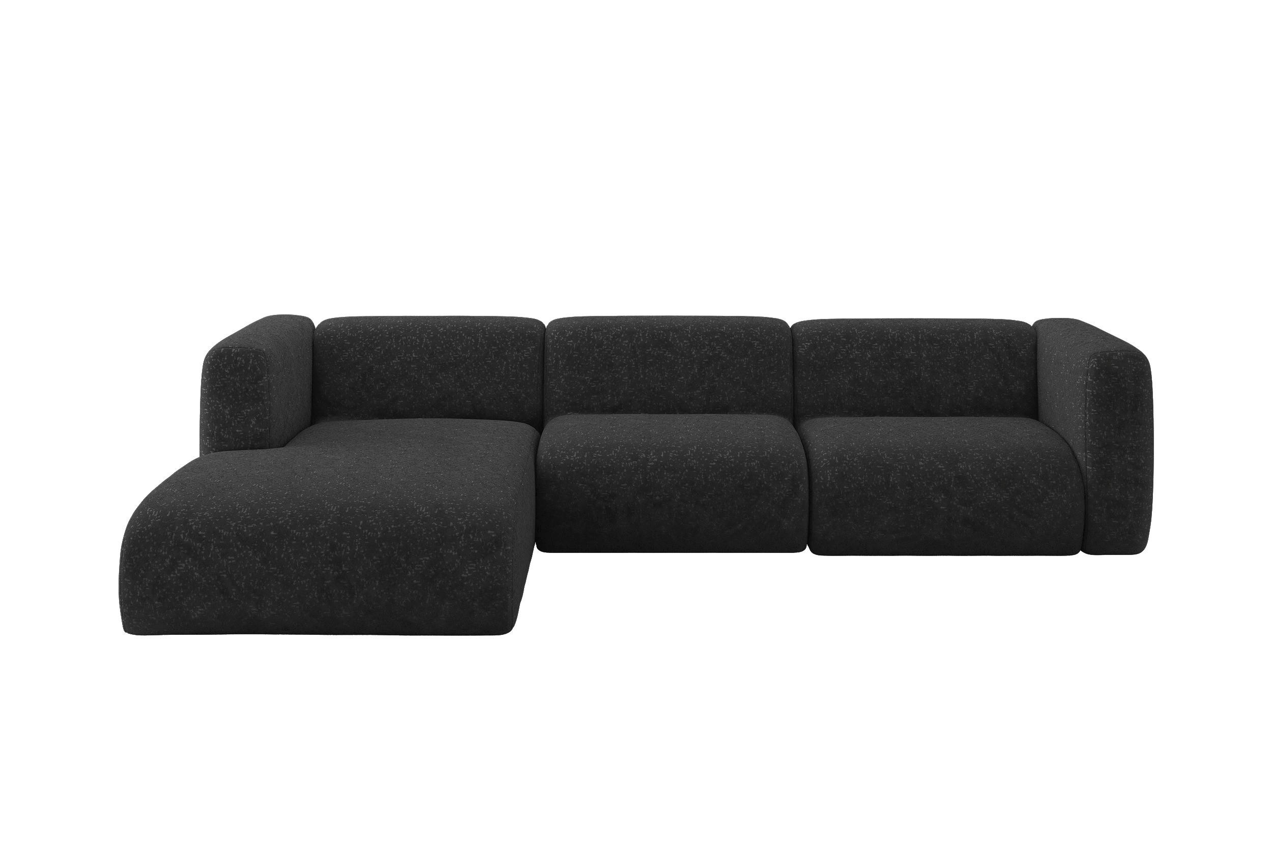 ECKSOFA Ottomane Links MIRA-L2 318x179x89 Schwarz Velours - Schwarz, Holzwerkstoff/Kunststoff (318/179cm) - ALTDECOR