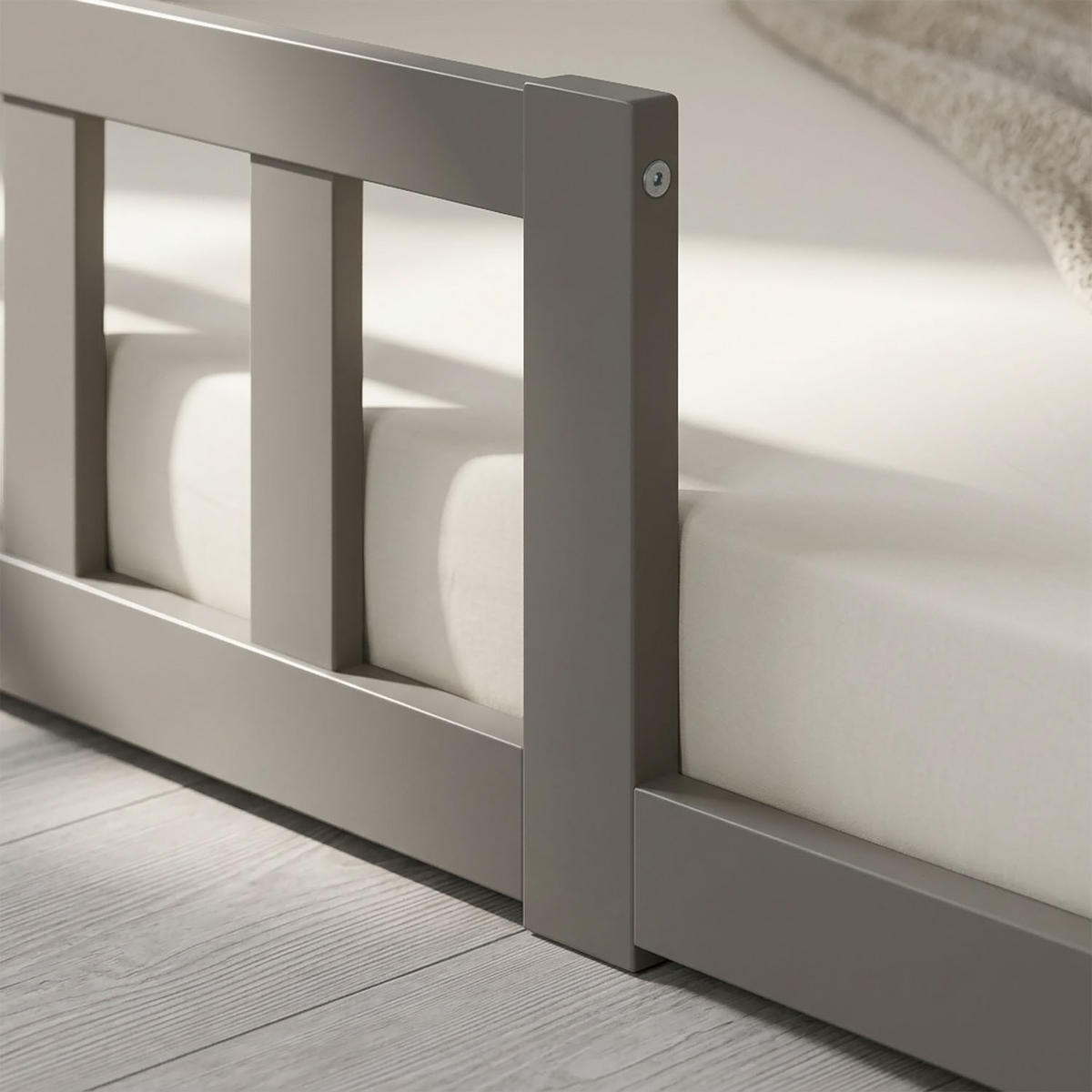 BODENBETT Grau 90x200 cm mit Lattenrost Kind - Grau, Holz (90/200cm) - Homestyle4u