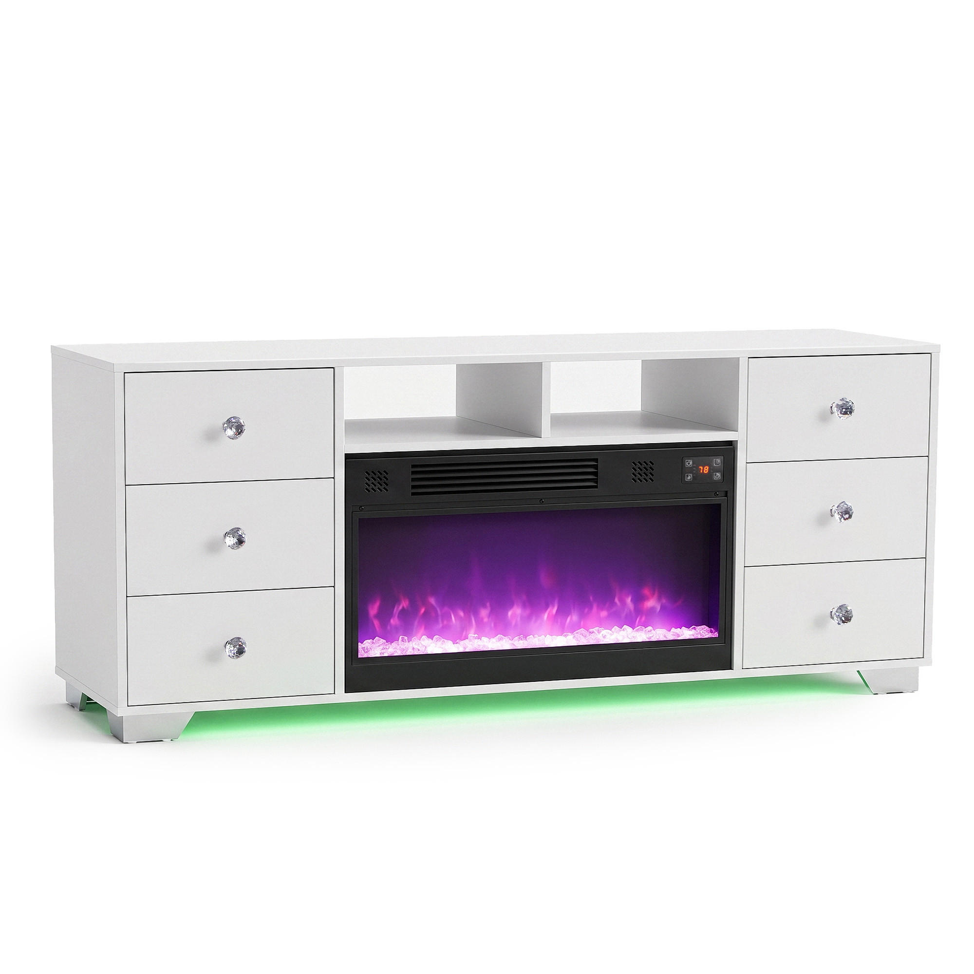 ELEKTROKAMIN mit Schrank 1200W weiβ 140/40/60CM - Weiß/Grau, Glas/Holz (140/60/40cm) - VANITII