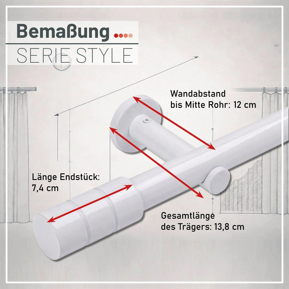 GARDINENSTANGE auf Maß 25mm 1-läufig Weiß mit Zylinder - Serie Style - biela, kov (160cm) - Deco-Raum