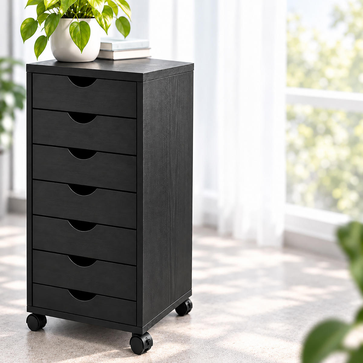 ROLLCONTAINER Industrial-Schwarz 7 Schubladen - Schwarz, Holzwerkstoff/Kunststoff (45/69/40cm) - Relaxdays