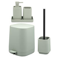 BAD-ACCESSOIRES-SET VALONA 5tlg., salbei, Kunststoff - Salbeigrün, Kunststoff (21/25.5/21cm) - eluno