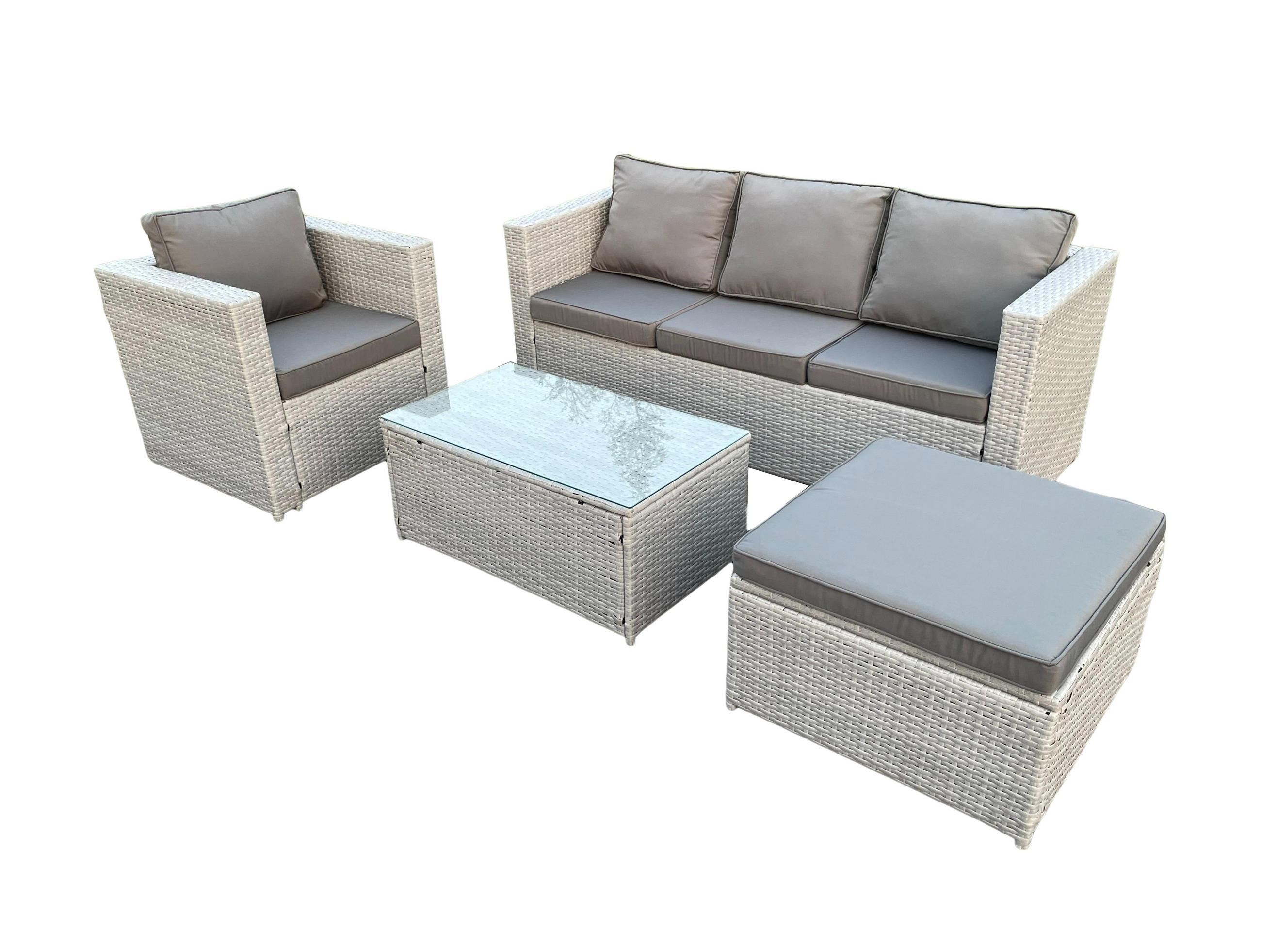 GARTENSOFA Polyrattan Helles Grau 5-Sitzer - Hellgrau, Metall - Fimous