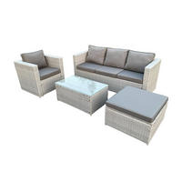 GARTENSOFA Polyrattan Helles Grau 5-Sitzer - Hellgrau, Metall - Fimous