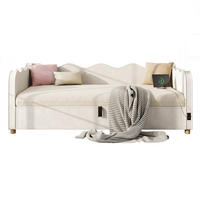 SCHLAFSOFA 90×200 Cm, USB-Anschlüssen & Type-C, Polster-Tagesbett,Samt, Beige - Beige, Holz (216/74.5/102.5cm) - FLIEKS